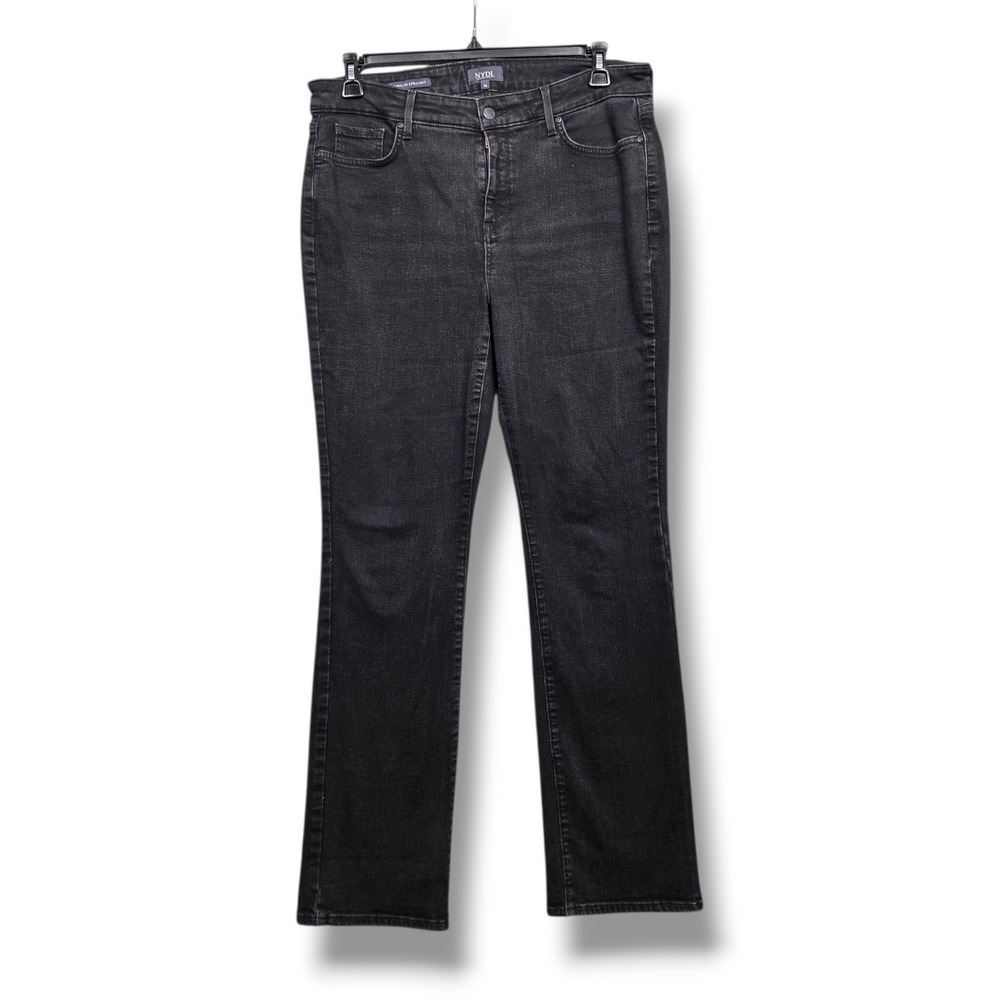NYDJ Marilyn Straight Jeans Womens 14 Black High Rise Denim Stretch